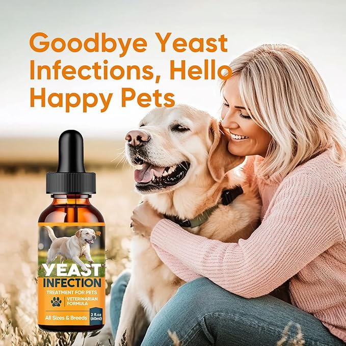 Yeast Infection Treatment for Dogs, 60 ml Dog Yeast Care Drops Ear Support Formula, Relief for Itchy Skin, Ear Infections, Liquid Drops for Dogs & Cats