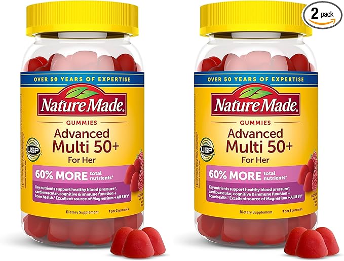 Nature Made Advanced Multivitamin Gummies 50 + for Her, Womens Multivitamins Gummies with Magnesium Citrate, Vitamin D3, Zinc, Calcium and All 8 B Vitamins, 28 Day Supply, 84 Count (Pack of 2)