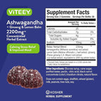 Viteey Ashwagandha Gummies with Ginseng & Lemon Balm - Mood, Calm & Stress Support Ashwagandha Supplements - Vegan, Gluten-Free - 60 Count