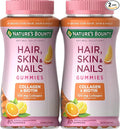 Nature's Bounty Hair, Skin & Nails with Biotin and Collagen, Citrus-Flavored Gummies Vitamin Supplement, Supports Hair, Skin, and Nail Health for Women, 2500 mcg, 80 Ct (2 Pack), 80 Total Servings