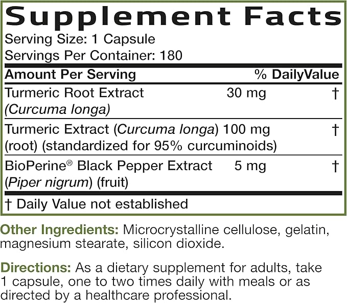 Bronson Turmeric Curcumin with BioPerine - High Potency Premium Joint Support with 95% Standardized Curcuminoids - Non-GMO Capsules with Black Pepper - 180 Count