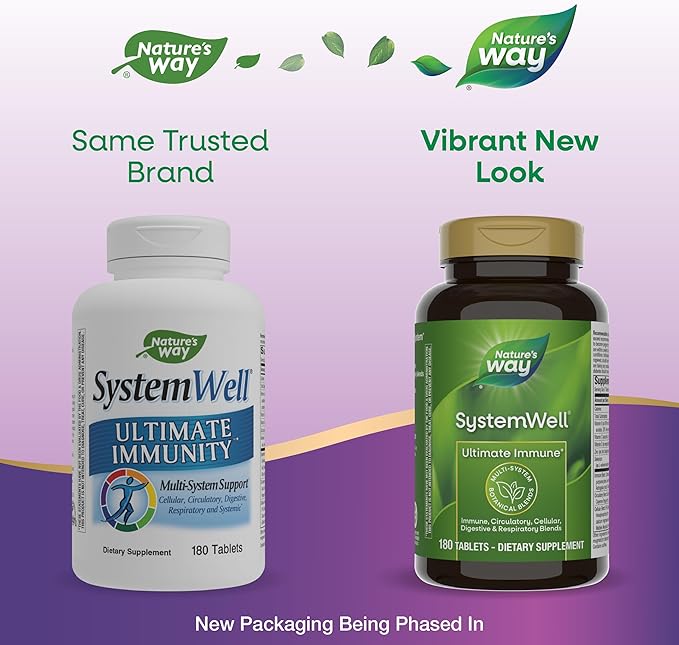 Nature's Way Systemwell Ultimate Immune* with Vitamins C, A, D, Zinc, & Selenium, Multi-System Botanical Blends Including Immune, Respiratory, Digestive & Circulatory, 180 Tablets (Packaging May Vary)