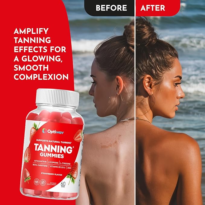 Tanning Gummies for Women - Self Tan Supplement That Work Fast Without Sun - Daily Chews with Beta Carotene Astaxanthin Lycopene Vitamins for Skin Health Glow Up Sunless Tan - Vegan Sugar Free