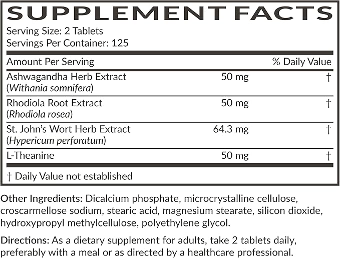 Futurebiotics Chill Pill + Ashwagandha, Rhodiola, St. John’s Wort, & L-Theanine - Non-GMO, 250 Vegetarian Tablets