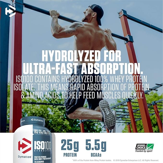 Dymatize ISO100 Whey Protein Powder Isolate, Chocolate Peanut Butter, 25g of Protein, 5 Pound, 5.5g BCAAs, Less Than 120 Cal., Gluten Free, 1g Fat, 1g Sugar, 2g Carb (71 Servings)