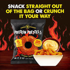 CRISP POWER Protein Pretzels, NEW Flamin' Crunch, 26G Protein, High Protein Snack, High Fiber, Low Carb Crunchy Pretzel Snacks, No Added Sugar, 1.75 oz Bags, 6 Pack, Vegan, Keto