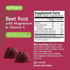 Viteey Beet Root Gummies with Magnesium & Vitamin C - Beetroot Supplement for Heart Health, Blood Pressure Support - Vegan, Gluten-Free - 120 Count