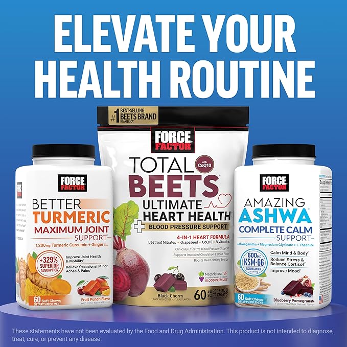 Force Factor Daily Relief Joint Support, Drug-Free Joint Formula with Boswellia, Turmeric, Ginger, Vitamin C and D for Mobility, Flexibility, and Cartilage Health, Tropical Berry, 30 Soft Chews