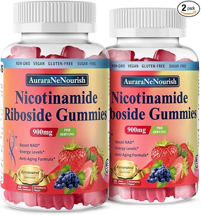 2 Pack NAD Resveratrol Supplement, Sugar Free 900mg Gummies with Quercetin, Collagen, Vitamin Support Anti Aging, Cell Regeneration, Energy Boost, Skin Improvement for Women Men