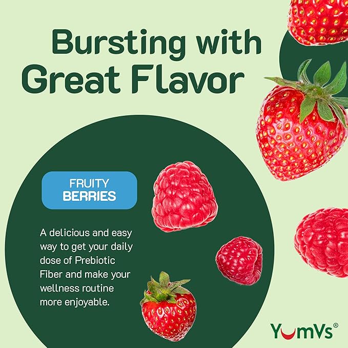 YumVs Sugar Free Fiber Gummies for Adults – 4g Prebiotic Fiber Supplement Gummies for Gut & Digestive Health – Keto Friendly, Vegan, Gluten Free, Non-GMO – Great Tasting Berry Flavor – 60 Count