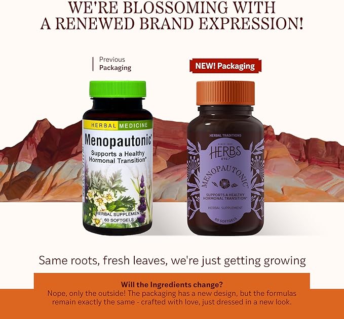 Herbs Etc. Menopautonic - Support Healthy Hormones - Menopausal Health Supplement with Chastetree Berry, Black Cohosh & Ginseng - Supports Ovary Health & Vaginal Walls - 60 Softgels (60 Servings)