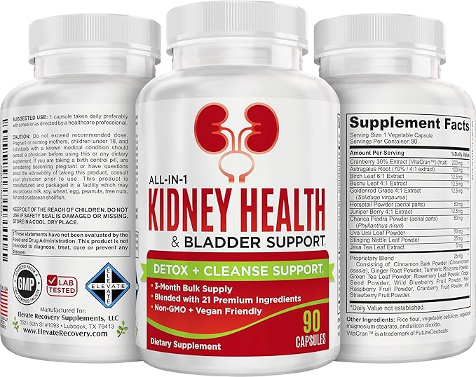 3-Month Kidney & Bladder Support Supplements | Men & Women | Total Urinary Tract Health Supplement Complex | 90 Capsules