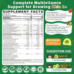 Kids Multivitamin Gummies, 20+ Super Greens Fruit and Veggies Supplement Superfood Daily Gummies with Probiotics for Kids Gummy Vitamins & Minerals for Tummy & Immune Support -Vegan, Sugar Free, 60Cts