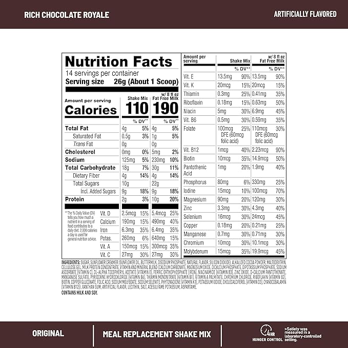 SlimFast Meal Replacement Powder, Original Rich Chocolate Royale, Weight Loss Shake Mix, 10g of Protein, 14 Servings (Pack of 3) (Packaging May Vary)