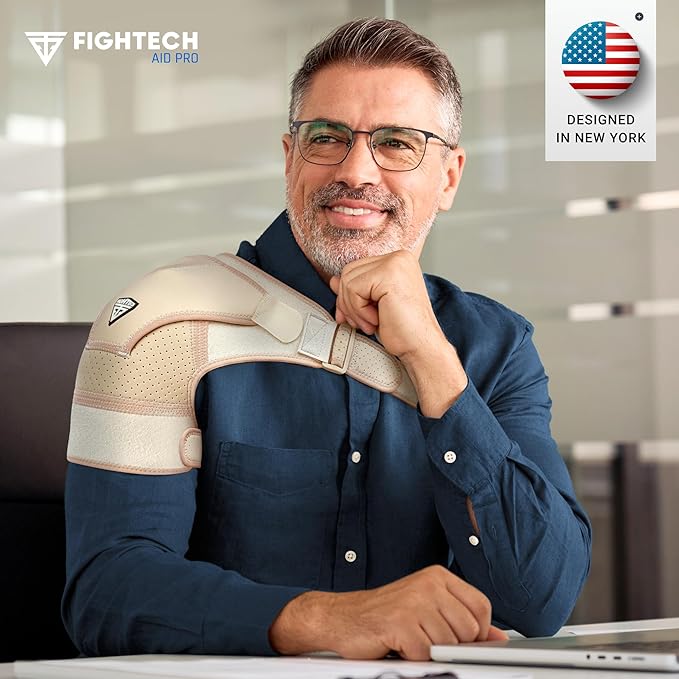 FIGHTECH Shoulder Brace for Torn Rotator Cuff | Pain Relief, Support and Compression Sleeve Wrap Stability Recovery Fits Left Right Arm, Men & Women (Nude), Large/X-Large (Pack of 1)