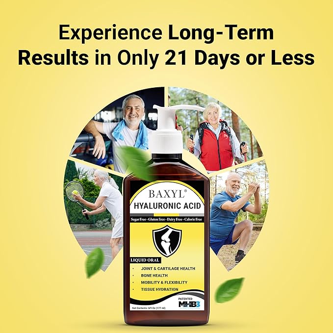 BAXYL® - Liquid Hyaluronic Acid for Joint Relief Supplement (Vegan, Gluten-Free, Non-GMO, Patented Oral MHB3) | 6 Oz, 36 Day Supply (2, 6 Fl Oz)
