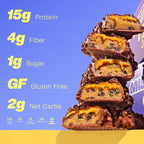 Misfits Vegan Protein Bars - Chewy Cookie Dough | Nutrition Bars - 15g Protein, 1g Sugar, Plant-based, Low Carb, Non-GMO, Gluten Free Snacks | Pack of 12