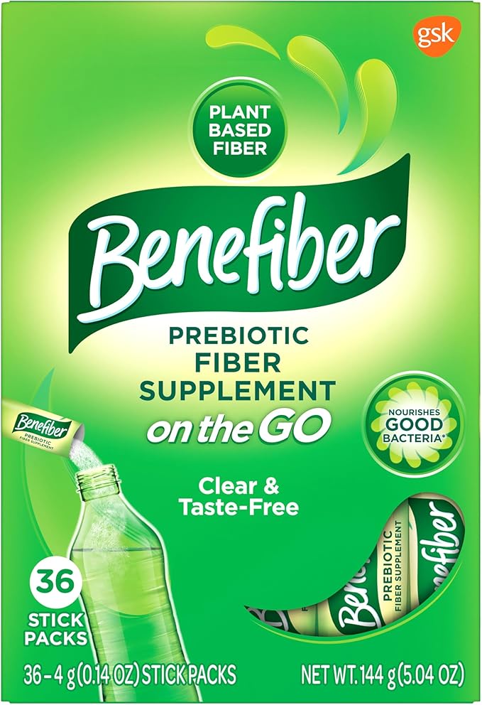 Benefiber On The Go Prebiotic Fiber Supplement Powder for Digestive Health, Daily Fiber Powder, Unflavored Powder Stick Packs - 36 Sticks (Pack of 2)