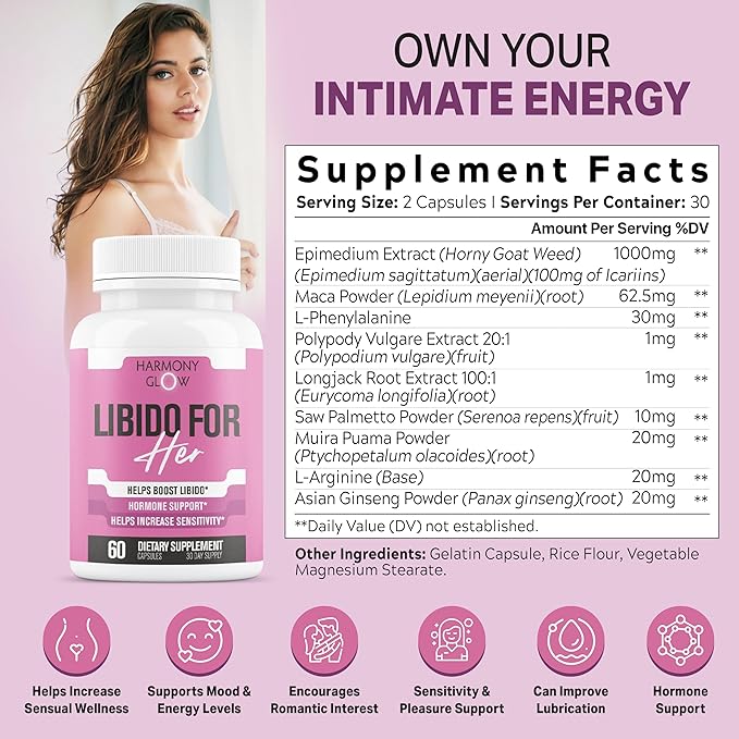 Libido for HER - Libido Booster for Women to Boost Desire, Intimacy, Lust - 3rd Party Tested Supplement to Support Women's Health, Energy Assist | 3rd Party Tested Supplement - 60 Capsules