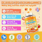Kids Calcium Gummies with Vitamin D3 K2 - Calcium Citrate with Magnesium, Zinc, Omega-3 and Probiotics for Kids Bone Health, Digestive & Development Support - Sugar Free Gummies, Non-GMO, Vegan