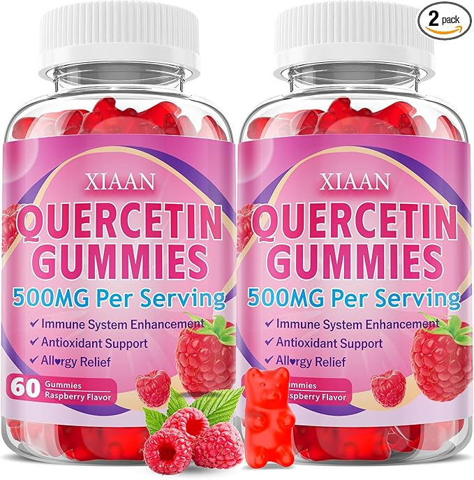Quercetin Gummies 500mg for Kids & Adults, Organic Quercetin Supplements with Bromelain Zinc Vitamin C and D3 Support Antioxidant & Immune System Health, Raspberry Flavor 120 Count