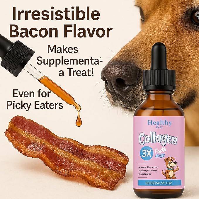 Premium Liquid Collagen for Dogs - Skin & Coat Supplement with Hyaluronic Acid & Biotin, Supports Joint Health, Mobility & Hydration for All Dogs, Bacon Flavor - 2 fl oz (2)