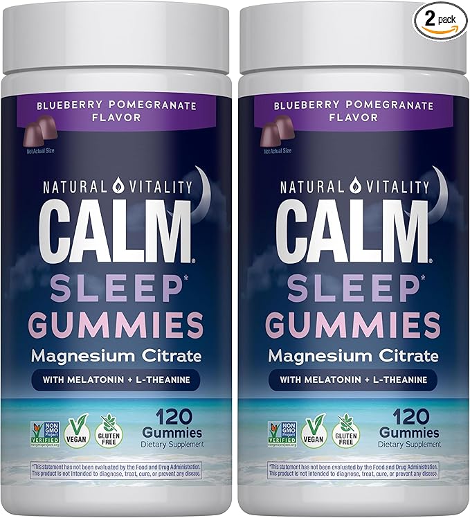 Natural Vitality Sleep Gummies, Magnesium Supplement with Melatonin and L-Theanine, Vegan, Gluten Free, Helps The Body Ease Into Sleep, Blueberry Pomegranate 120 Count (Pack of 2)