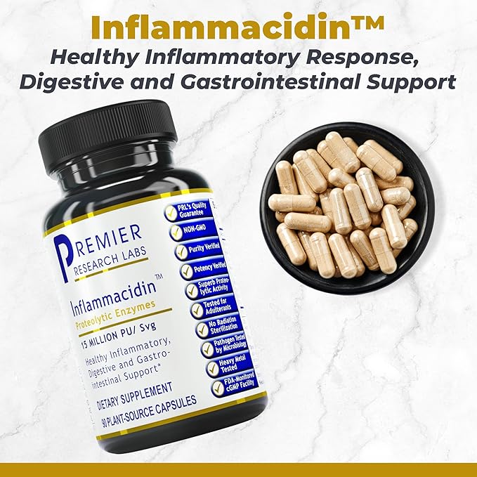 Premier Research Labs Inflammacidin - Digestive Enzymes, Papain from Papaya, and Bromelain Enzymes for Digestion, Plant Enzymes for Women & Men, Vegan Friendly - 90 Vegetarian Capsules