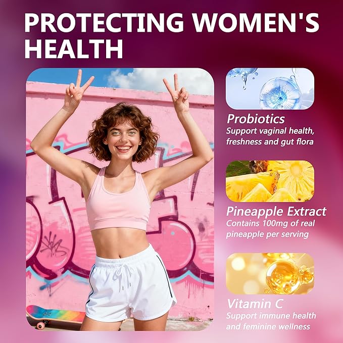 Feminine Balance Gummies, Premium Feminine Balance Gummies, Vegan Hawaiian Pineapple, Vaginal Health Support, Gluten-Free, 60 Gummies (1)
