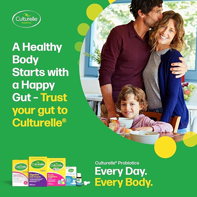 Culturelle Daily Probiotic Capsules For Men & Women, Most Clinically Studied Probiotic Strain, Digestive & Gut Health, Supports Occasional Diarrhea, Gas & Bloating, 1 Month Supply, 30 CT