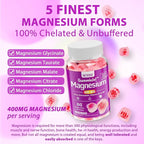Magnesium Gummies 400mg | 5-in-1 Magnesium Complex for Women & Men: Mag Glycinate, Citrate, Malate, Chloride & Taurate | w/Ashwagandha, D3 & Zinc for Relaxtion, Mood,Energy | Sugar-Free, Vegan, 60Cts