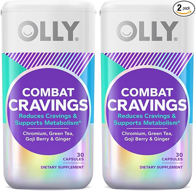 OLLY Combat Cravings, Metabolism & Energy Support Supplement,1000 mcg Chromium, Green Tea, Goji Berry, Ginger - 30 Count (Pack of 2)
