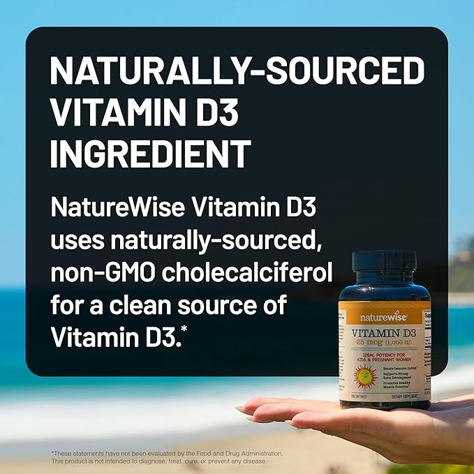 NatureWise Vitamin D3 1000iu (25 mcg) 1-Year Supply for Immune Support, Healthy Muscle Function, and Bone Health - Non-GMO, Gluten Free in Organic Extra Virgin Olive Oil, (Mini Softgel), 360 Count