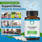 Vitamin D3 K2 5000 IU (MK-7 90 mcg) Supplement – 120 Veg Capsules – K2 D3 Vitamin Supplement for Bone, Heart & Immune Support & Calcium Absorption- Non-GMO, Gluten Free - Made in USA
