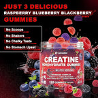 Creatine Monohydrate Gummies for Men & Women with L-Carnitine & Taurine – Pre-Workout Supplement for Muscle Strength, Energy Boost – Sugar Free, Vegan, Berry Flavor, Chewable Gummy 120 Count
