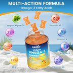 2 Pack Vegan Omega 3 Gummies 1000MG Algal Oil Omega 3 Supplement for Adults with Algae DHA 600mg & EPA 300mg Fish Oil Alternative - for Eye & Immune Health, Orange Flavor, 120 Count