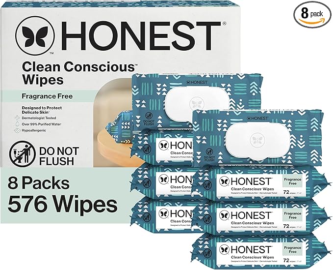 The Honest Company Hypoallergenic Multi-Use Baby Wipes for Sensitive Skin, Balance Blues, 576 Count