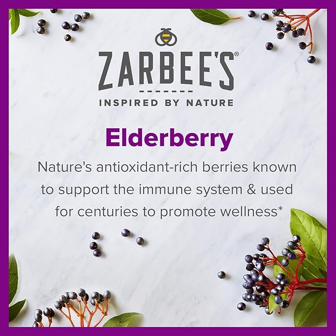 Zarbee’s Elderberry Gummies Daily Immune Support Supplement with Vitamins A C D E & Zinc, Black Elderberry Extract, Natural Berry Flavor, Vegetarian, Gelatin-Free, 60 ct