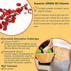 Vitamin D3 5000IU + K2 (MK-7) 120mcg, Sugar-Free Vitamin D3 K2 Filled Gummies with Vitamin B Complex - Methyl B12, B9, B6 | Vitamin E & Zinc, MCT Oil - Supports Bone & Teeth Strength, Immune, 1PACK