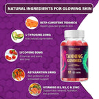 Tanning Gummies for Women - Self Tan Bronzing Melanin Supplement That Support a Natural Glow - Daily Oral Chews Skin Health Glow Up Sunless Tan with Vitamins Beta Carotene - No Sugar Vegan