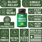 Bloat and Gas Probiotic - Proven Relief with Clinically Studied Bacillus Subtilis BS50 + Prebiotic Fiber - Fast Acting Anti Bloating Pills Supplement - Debloating Capsules for Women and Men