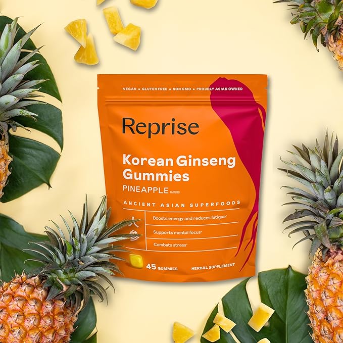 Ginseng Gummies for Adults | Korean Ginseng Supplement for Men and for Women | 240 mg Red Ginseng Gummy | Energy Gummies for Memory, and Immunity | Pineapple Flavored Ginseng Chews, 45 Gummies
