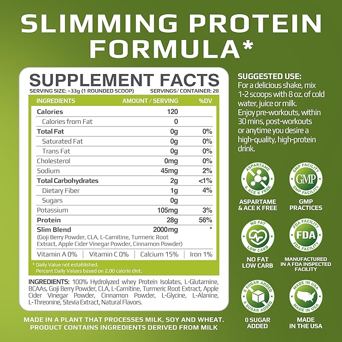 MFL Slim WHEY Protein Powder | 28g Protein | Low Carbs | Slimming Nutritional Shake | Sweetened with Stevia | 2 lbs. (Chocolate Berries)