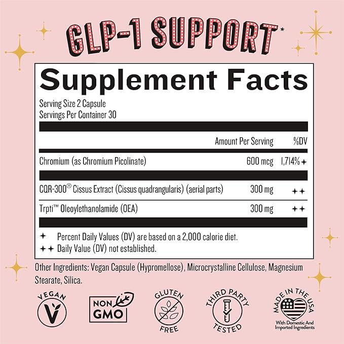 Legendairy Milk GLP-1 Supplement for Weight Management Appetite Control for Women w Trpti OEA, CQR-300 & Chromium, Supports Natural Fullness Signals & Hunger, Metabolism Support Supplement 1-Pack