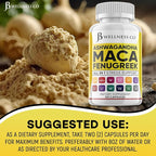 JB Wellness Co Ashwagandha Maca Root Fenugreek Supplement with Tongkat Ali Ginseng - Assists with Mood & Thyroid Health - Made in USA - 120 Count
