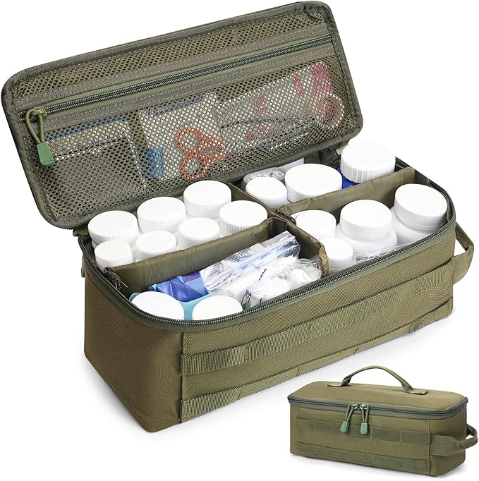 First Aid Bag Empty Pill Box Organizer,Tactical Medical Bag Case,Portable EDC Travel Medicine Pill Bottle Organizer (Green)