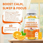 Rhodiola Rosea Gummies for Adults & Kids-Adaptogenic Herb-Daily Wellness, Emotions, Slumber Support, with Ashwagandha, Magnesium Glycinate, Siberian Eleuthero Supplements for Women & Men, 60 Count