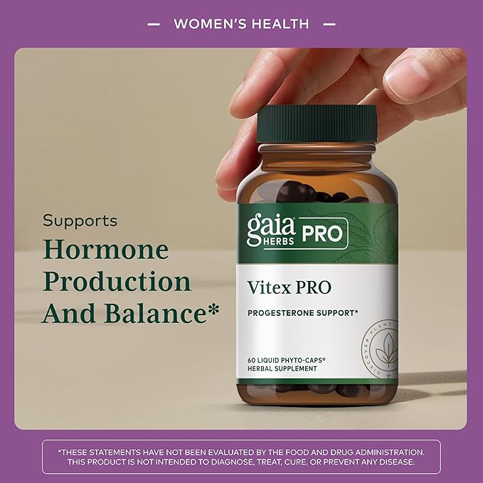 Gaia Herbs Pro Vitex PRO- Supplement Supports Normal Menstrual Cycle & Healthy Menopause* - Progesterone Support Supplement* with Organic Chaste Tree Berry Extract - 60 Liquid Phyto-Caps (30 Servings)