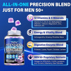 Sugar Free Multivitamin Gummies for Men 50 Plus - Methylated Multivitamin with Omega-3, CoQ10, Elderberry & Turmeric for Energy, Immune, Gut, Health Support - Vegan, Non-GMO, Gluten-Free