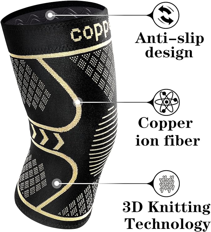 Copper Knee Braces for Women and Men 2 Pack, Knee Compression Sleeve for Knee Pain, Arthritis,ACL, Meniscus Tear, Joint Pain Relief, Knee Support for Running, Working Out, Fitness, Weightlifting-XS